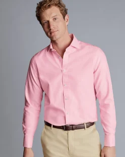Best Sale Charles Tyrwhitt Spread Collar Non-Iron Clifton Weave Shirt - Pink