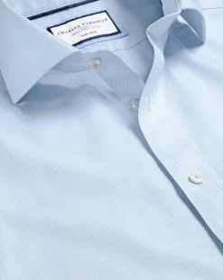 Online Charles Tyrwhitt Spread Collar Non-Iron Clifton Weave Shirt - Light Blue
