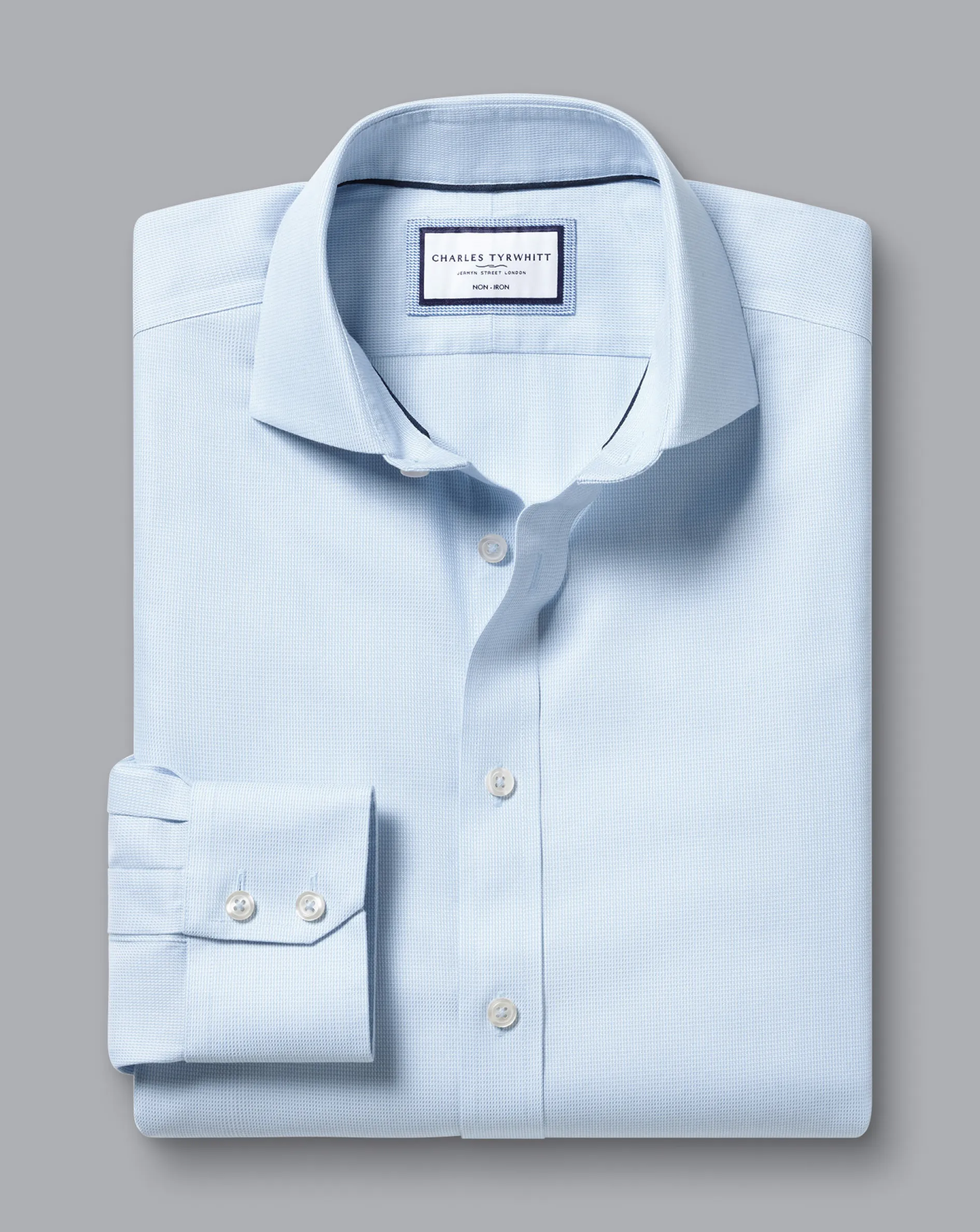 Online Charles Tyrwhitt Spread Collar Non-Iron Clifton Weave Shirt - Light Blue