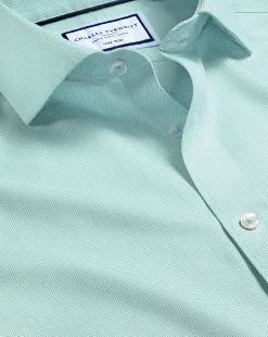 Cheap Charles Tyrwhitt Spread Collar Non-Iron Clifton Weave Shirt - Green Aqua