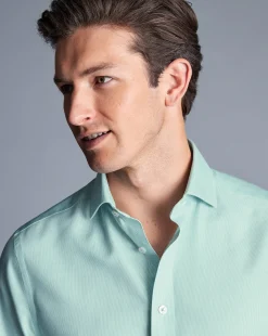 Cheap Charles Tyrwhitt Spread Collar Non-Iron Clifton Weave Shirt - Green Aqua