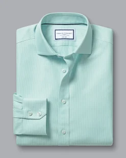 Cheap Charles Tyrwhitt Spread Collar Non-Iron Clifton Weave Shirt - Green Aqua