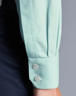 Cheap Charles Tyrwhitt Spread Collar Non-Iron Clifton Weave Shirt - Green Aqua