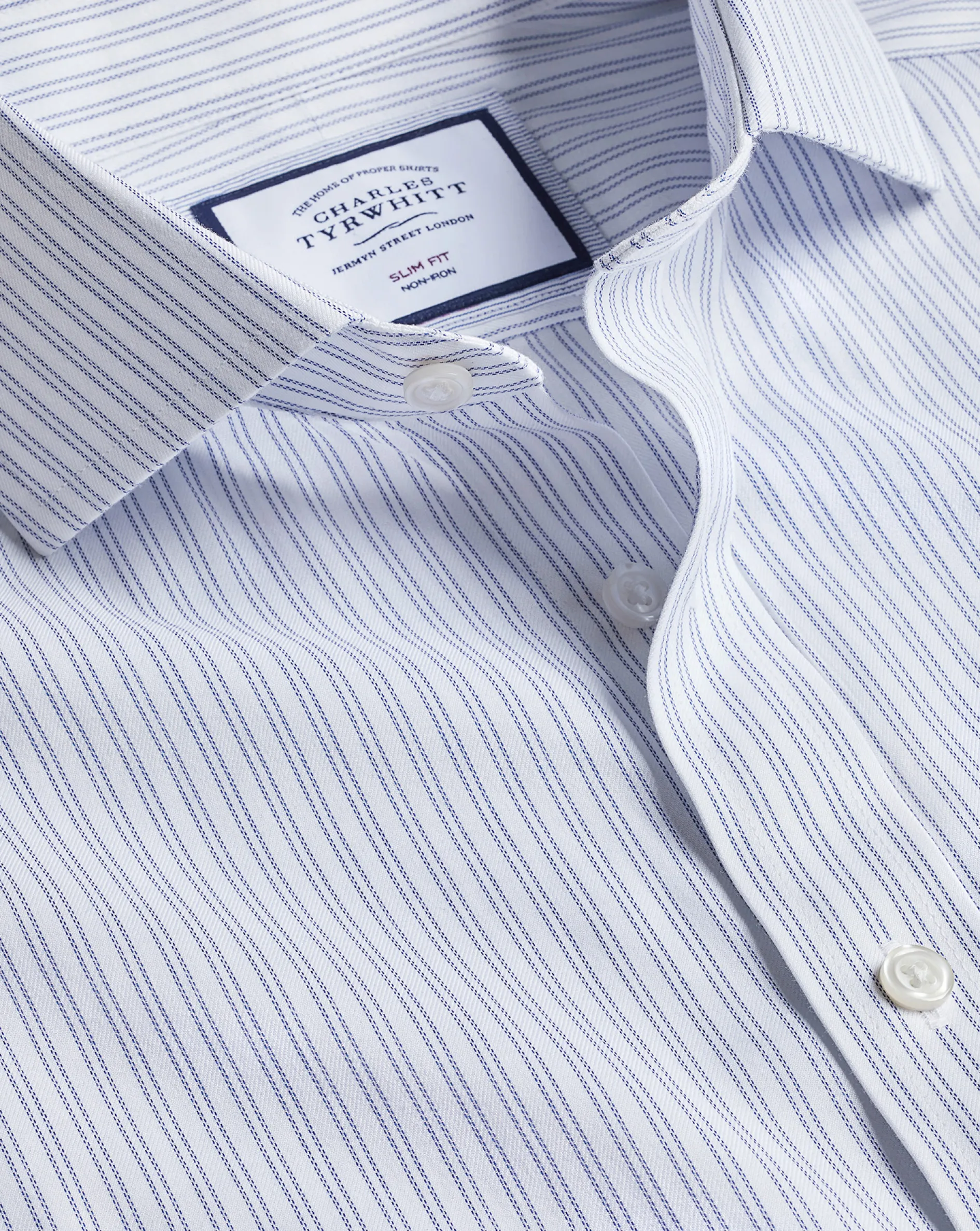 Online Charles Tyrwhitt Spread Collar Non-Iron Double Stripe Shirt - Blue Royal