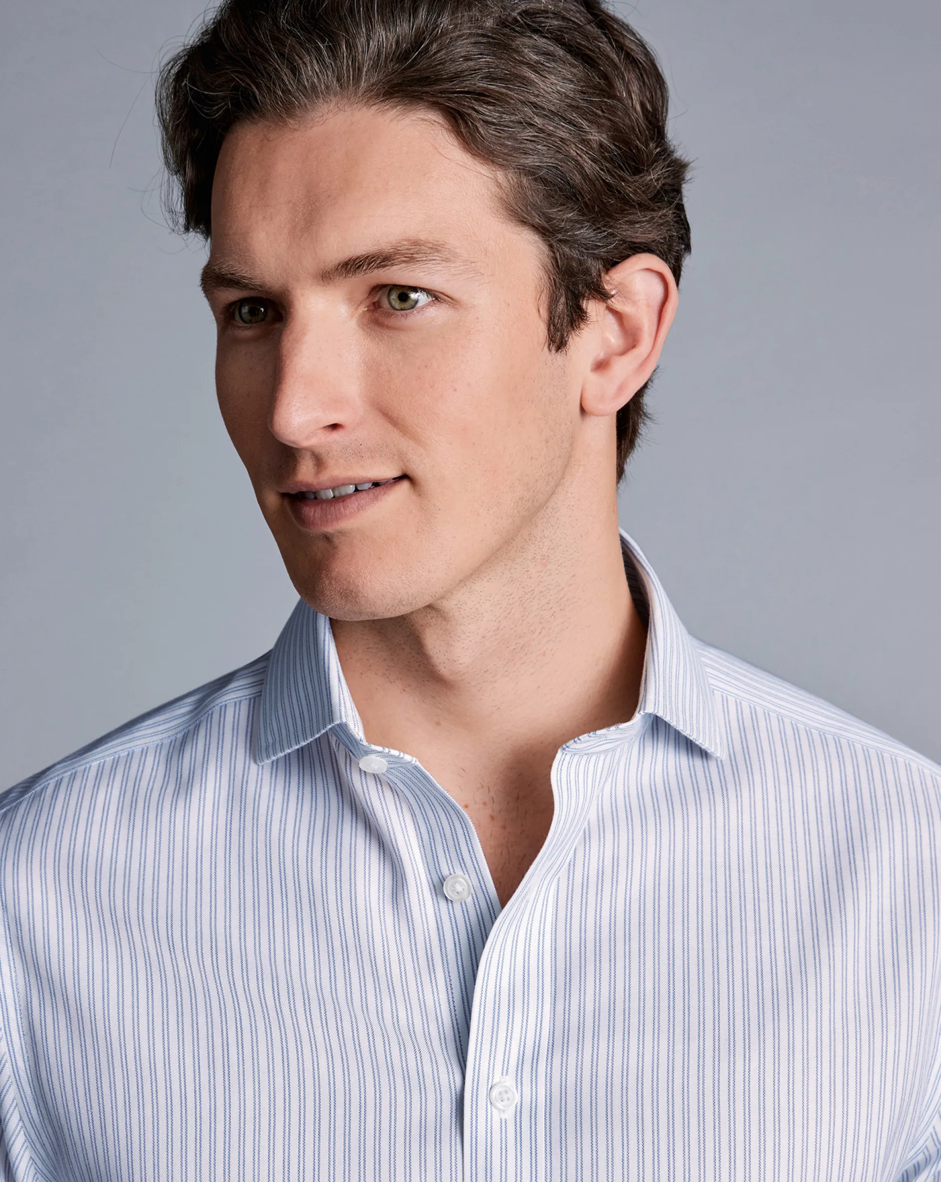 Online Charles Tyrwhitt Spread Collar Non-Iron Double Stripe Shirt - Blue Royal