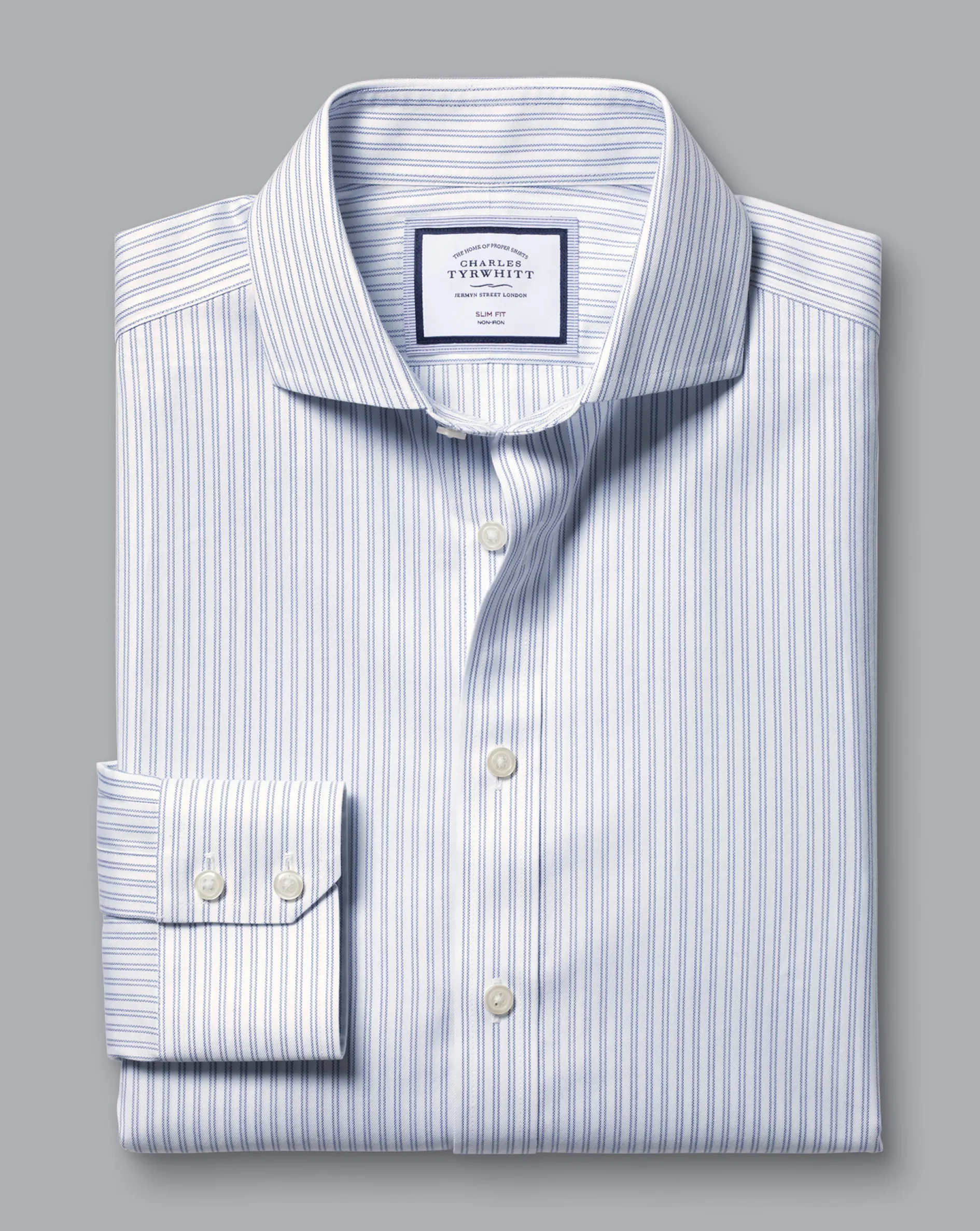 Online Charles Tyrwhitt Spread Collar Non-Iron Double Stripe Shirt - Blue Royal