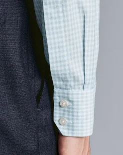 Clearance Charles Tyrwhitt Spread Collar Non-Iron Double Check Shirt - Pale Teal Green