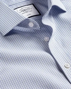 Hot Charles Tyrwhitt Spread Collar Non-Iron Double Check Shirt - Cobalt Blue