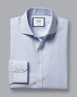 Hot Charles Tyrwhitt Spread Collar Non-Iron Double Check Shirt - Cobalt Blue