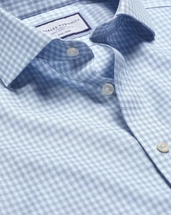 Cheap Charles Tyrwhitt Spread Collar Non-Iron Double Check Shirt - Blue Sky