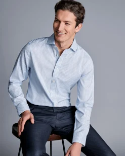 Cheap Charles Tyrwhitt Spread Collar Non-Iron Double Check Shirt - Blue Sky
