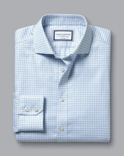 Cheap Charles Tyrwhitt Spread Collar Non-Iron Double Check Shirt - Blue Sky