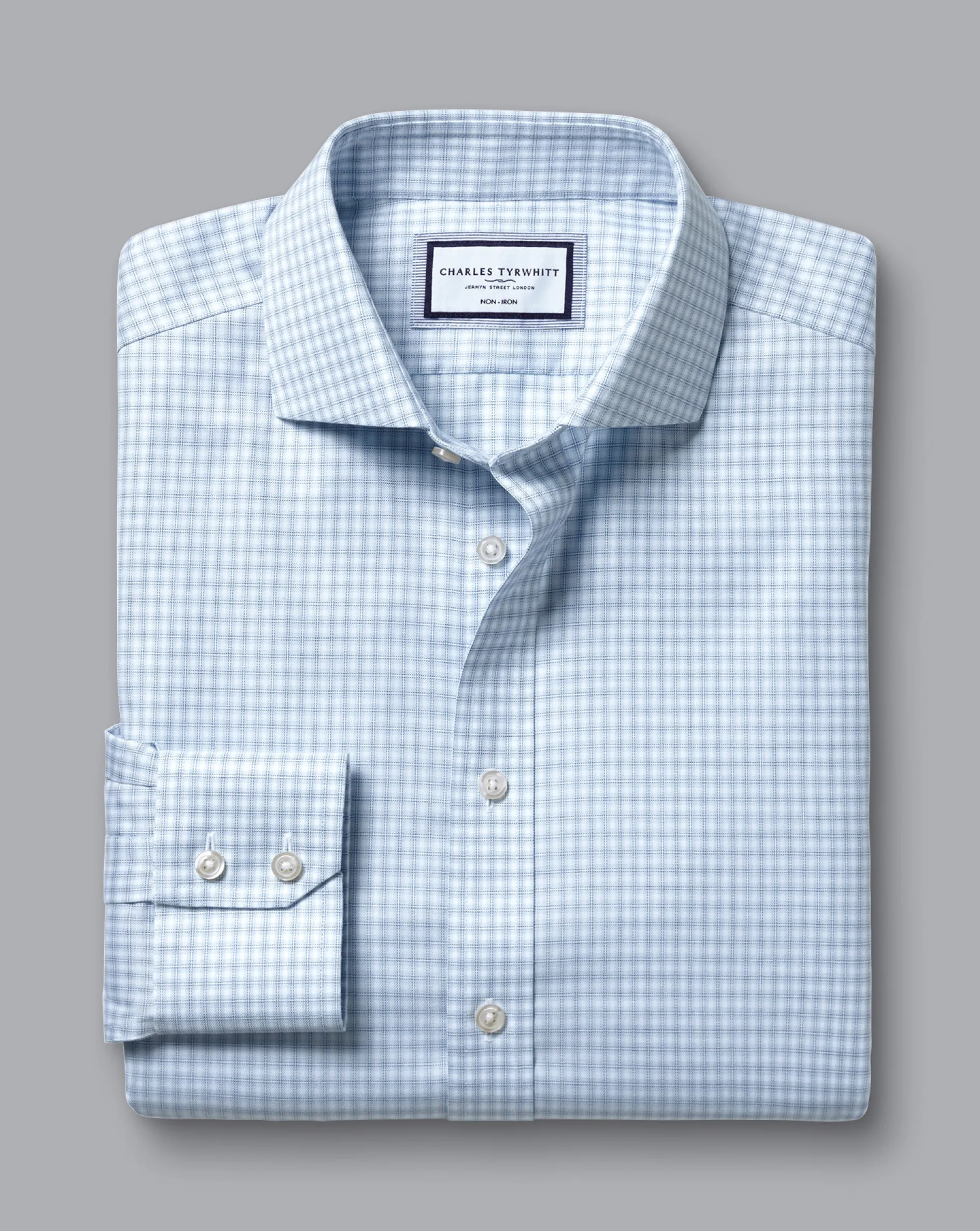 Cheap Charles Tyrwhitt Spread Collar Non-Iron Double Check Shirt - Blue Sky