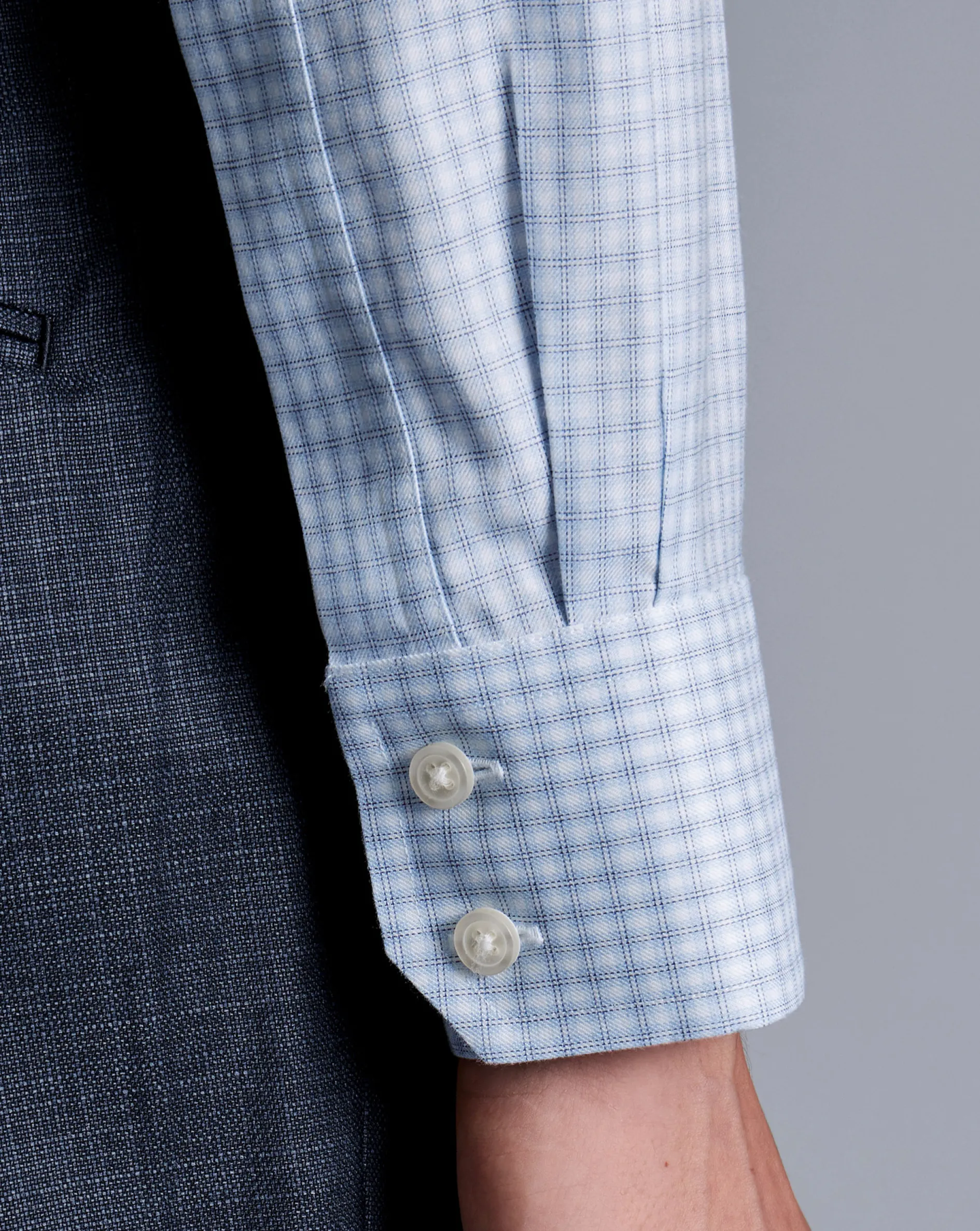 Cheap Charles Tyrwhitt Spread Collar Non-Iron Double Check Shirt - Blue Sky
