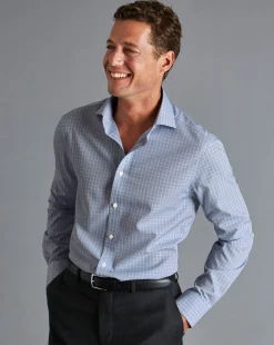 Best Sale Charles Tyrwhitt Spread Collar Non-Iron Fine Check Shirt - Petrol Blue