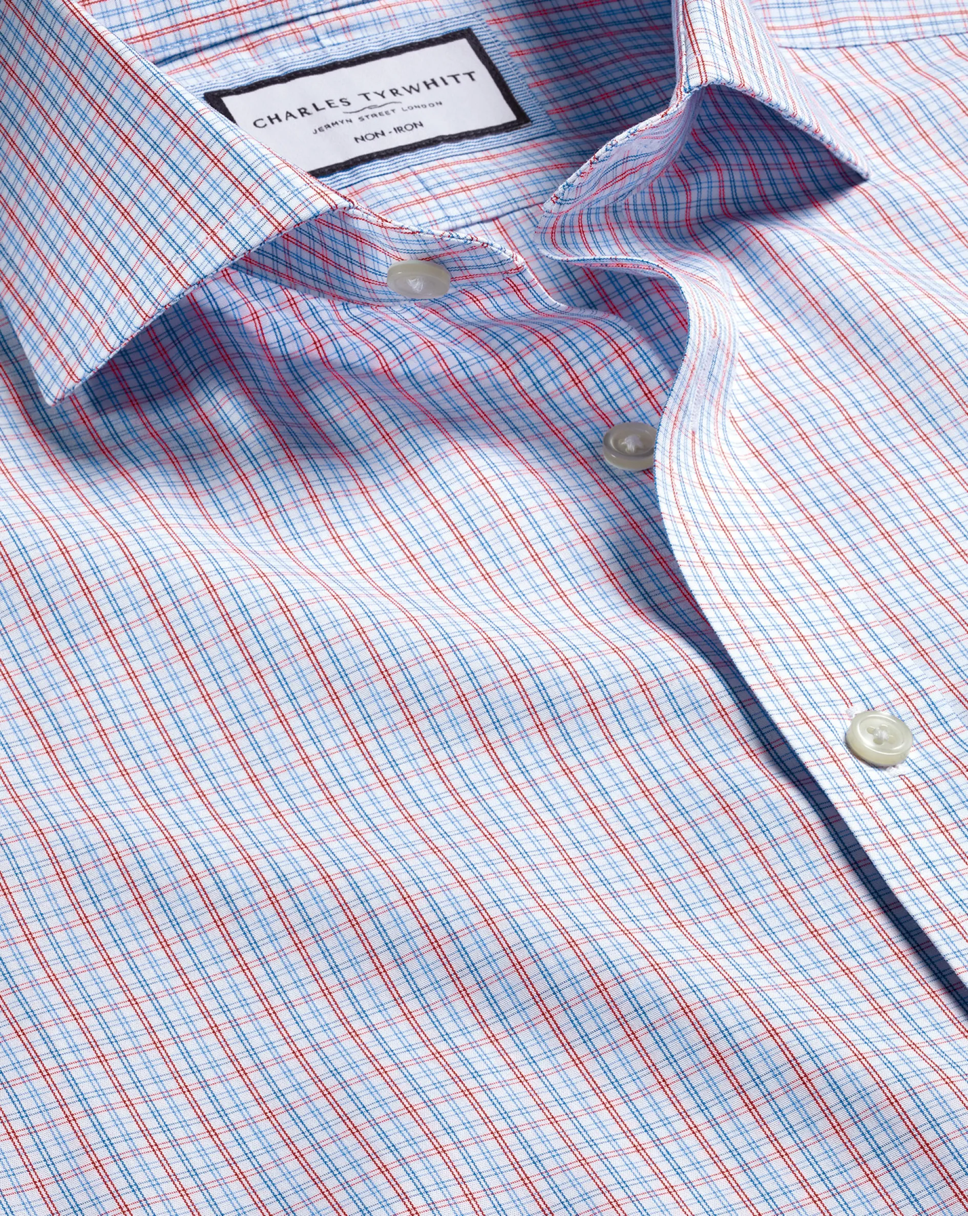 Fashion Charles Tyrwhitt Spread Collar Non-Iron Fine Line Check Shirt - Red