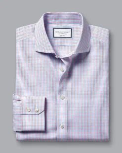 Fashion Charles Tyrwhitt Spread Collar Non-Iron Fine Line Check Shirt - Red