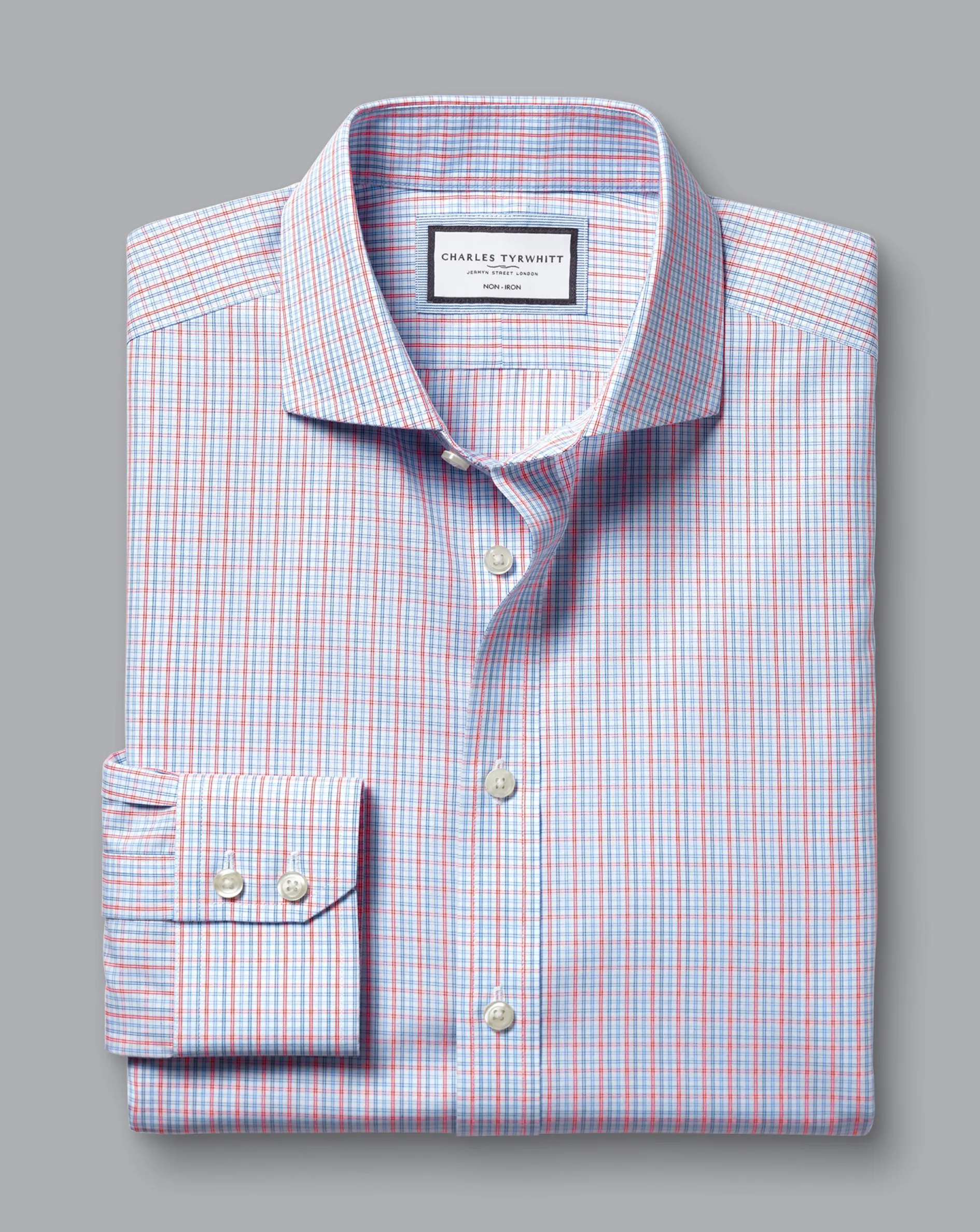 Fashion Charles Tyrwhitt Spread Collar Non-Iron Fine Line Check Shirt - Red