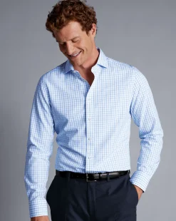 Online Charles Tyrwhitt Spread Collar Non-Iron Graph Check Cutaway Shirt - Blue Royal