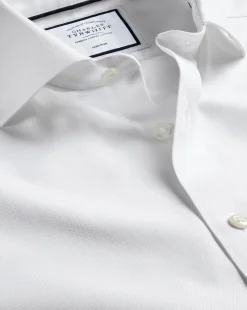 Flash Sale Charles Tyrwhitt Spread Collar Non-Iron Henley Weave Shirt - White