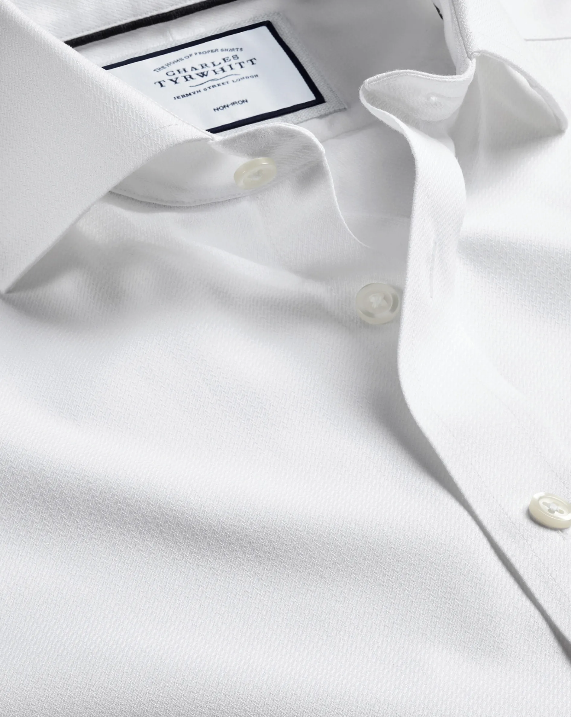Flash Sale Charles Tyrwhitt Spread Collar Non-Iron Henley Weave Shirt - White