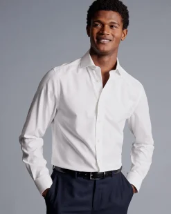 Flash Sale Charles Tyrwhitt Spread Collar Non-Iron Henley Weave Shirt - White