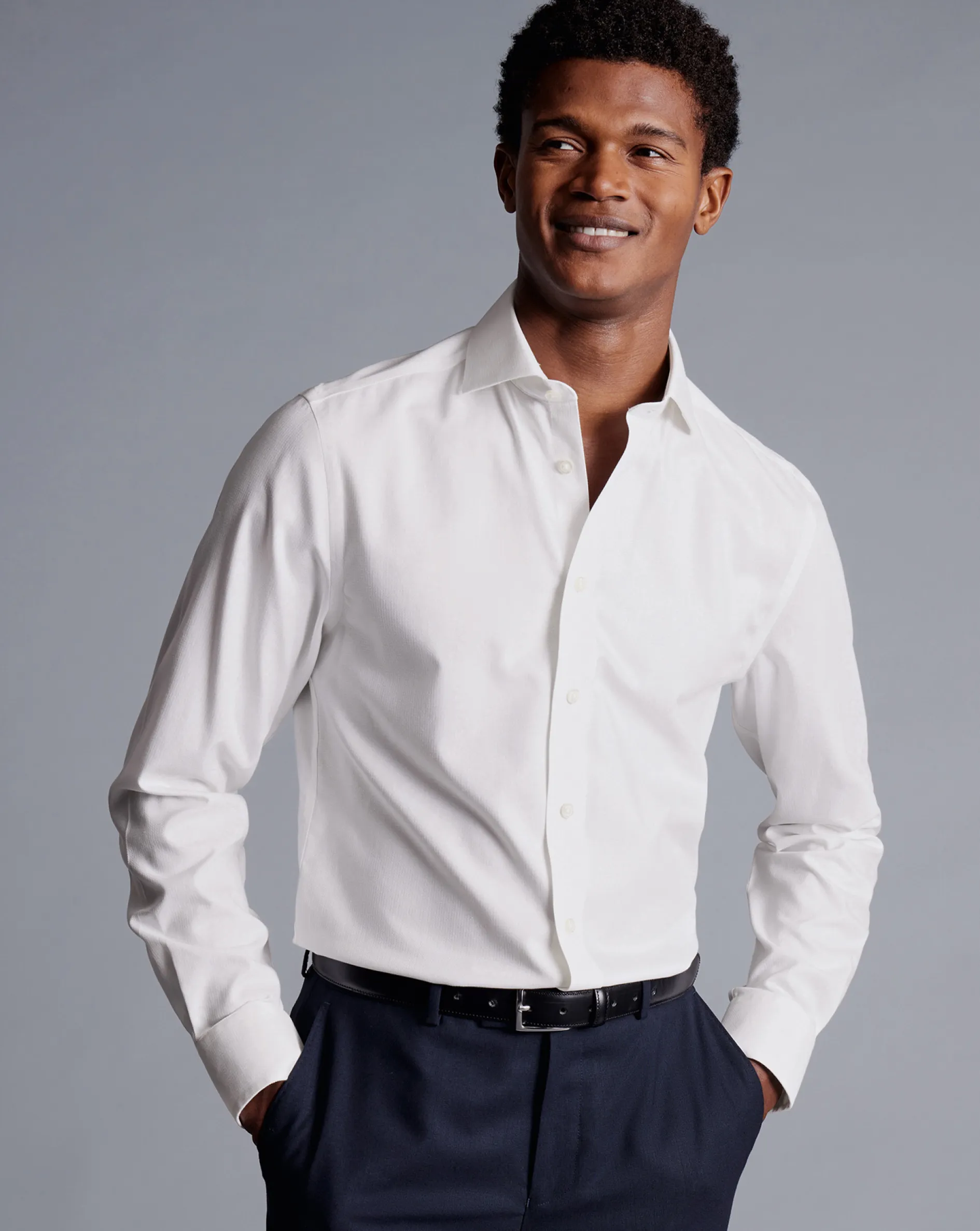 Flash Sale Charles Tyrwhitt Spread Collar Non-Iron Henley Weave Shirt - White