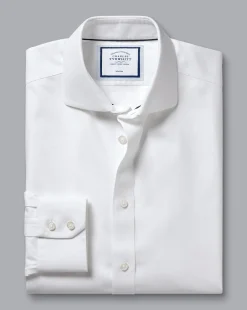 Flash Sale Charles Tyrwhitt Spread Collar Non-Iron Henley Weave Shirt - White