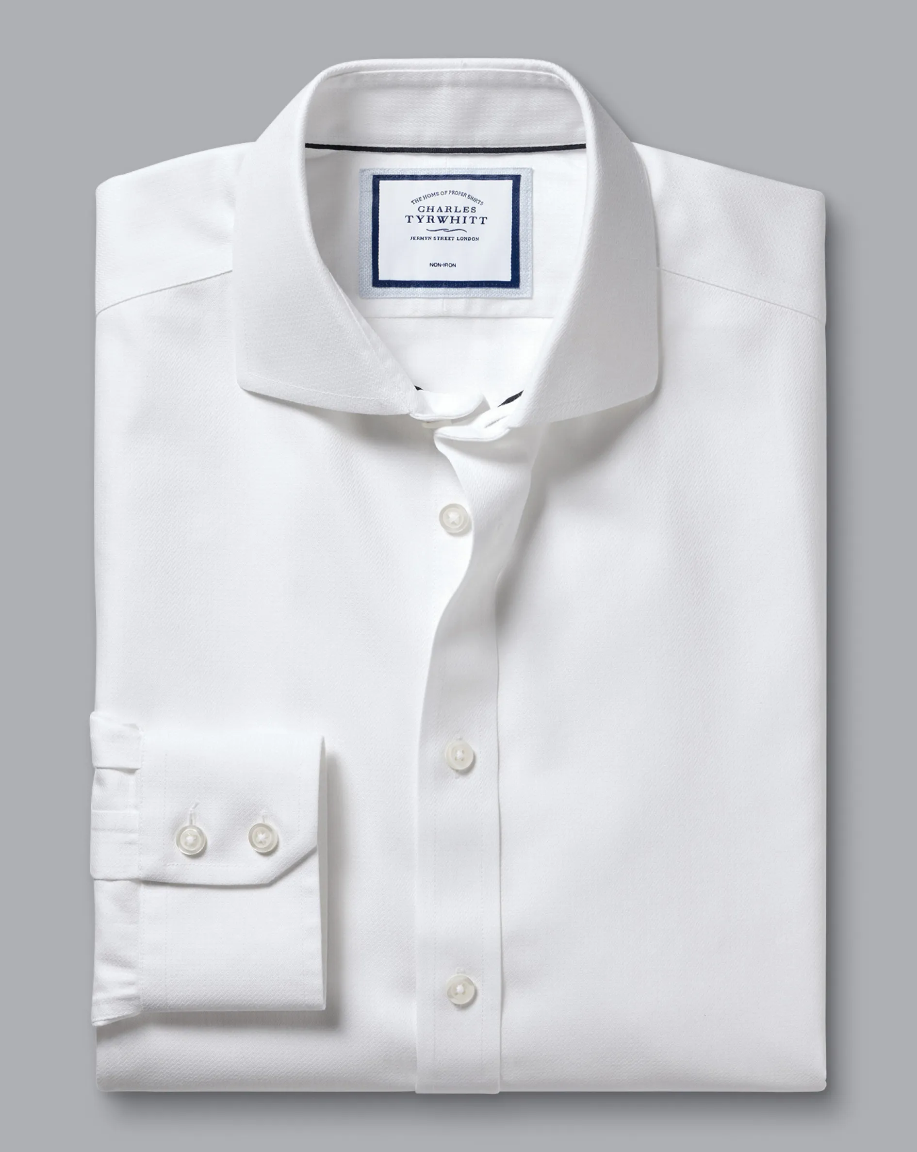 Flash Sale Charles Tyrwhitt Spread Collar Non-Iron Henley Weave Shirt - White