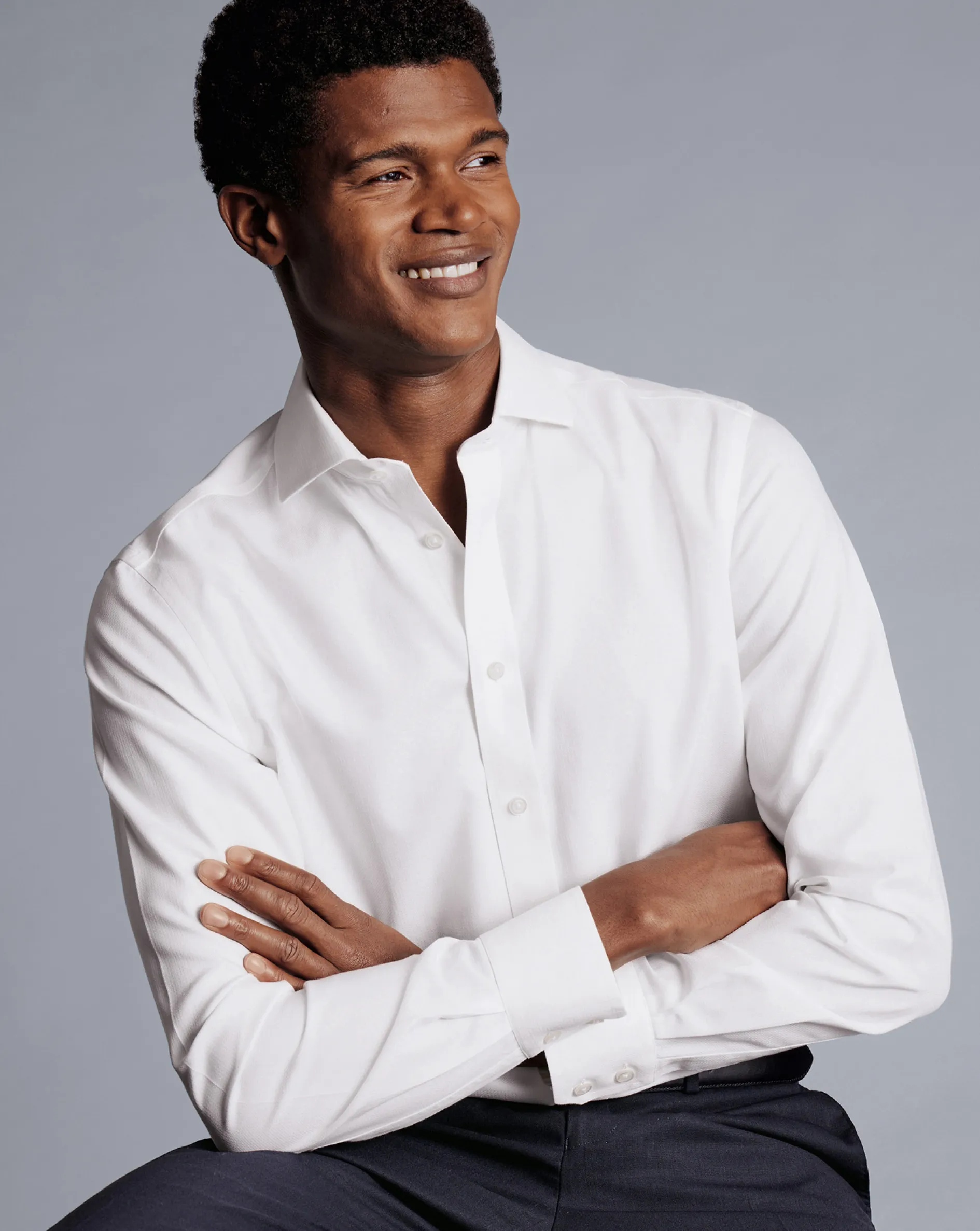 Flash Sale Charles Tyrwhitt Spread Collar Non-Iron Henley Weave Shirt - White