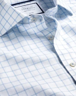 Online Charles Tyrwhitt Spread Collar Non-Iron Henley Weave Shirt - Cornflower Blue