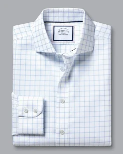 Online Charles Tyrwhitt Spread Collar Non-Iron Henley Weave Shirt - Cornflower Blue