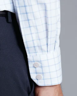 Online Charles Tyrwhitt Spread Collar Non-Iron Henley Weave Shirt - Cornflower Blue