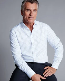 Online Charles Tyrwhitt Spread Collar Non-Iron Henley Weave Shirt - Cornflower Blue