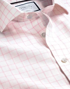 Outlet Charles Tyrwhitt Spread Collar Non-Iron Henley Weave Check Shirt - Light Pink