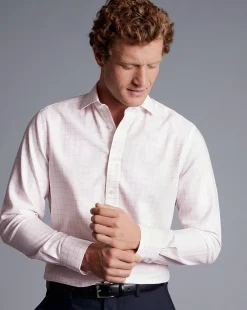 Outlet Charles Tyrwhitt Spread Collar Non-Iron Henley Weave Check Shirt - Light Pink