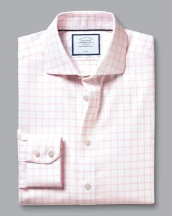 Outlet Charles Tyrwhitt Spread Collar Non-Iron Henley Weave Check Shirt - Light Pink