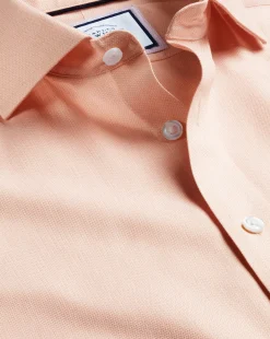 Discount Charles Tyrwhitt Spread Collar Non-Iron Henley Weave Shirt - Peach