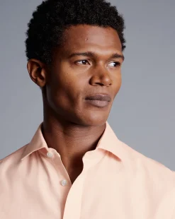 Discount Charles Tyrwhitt Spread Collar Non-Iron Henley Weave Shirt - Peach