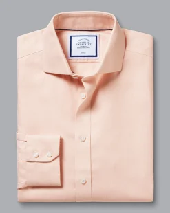 Discount Charles Tyrwhitt Spread Collar Non-Iron Henley Weave Shirt - Peach