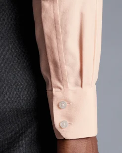 Discount Charles Tyrwhitt Spread Collar Non-Iron Henley Weave Shirt - Peach