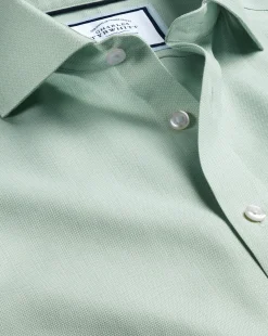 Online Charles Tyrwhitt Spread Collar Non-Iron Henley Weave Shirt - Light Green