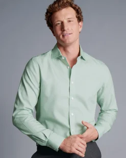 Online Charles Tyrwhitt Spread Collar Non-Iron Henley Weave Shirt - Light Green