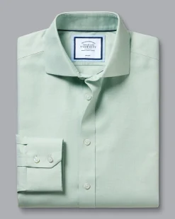 Online Charles Tyrwhitt Spread Collar Non-Iron Henley Weave Shirt - Light Green