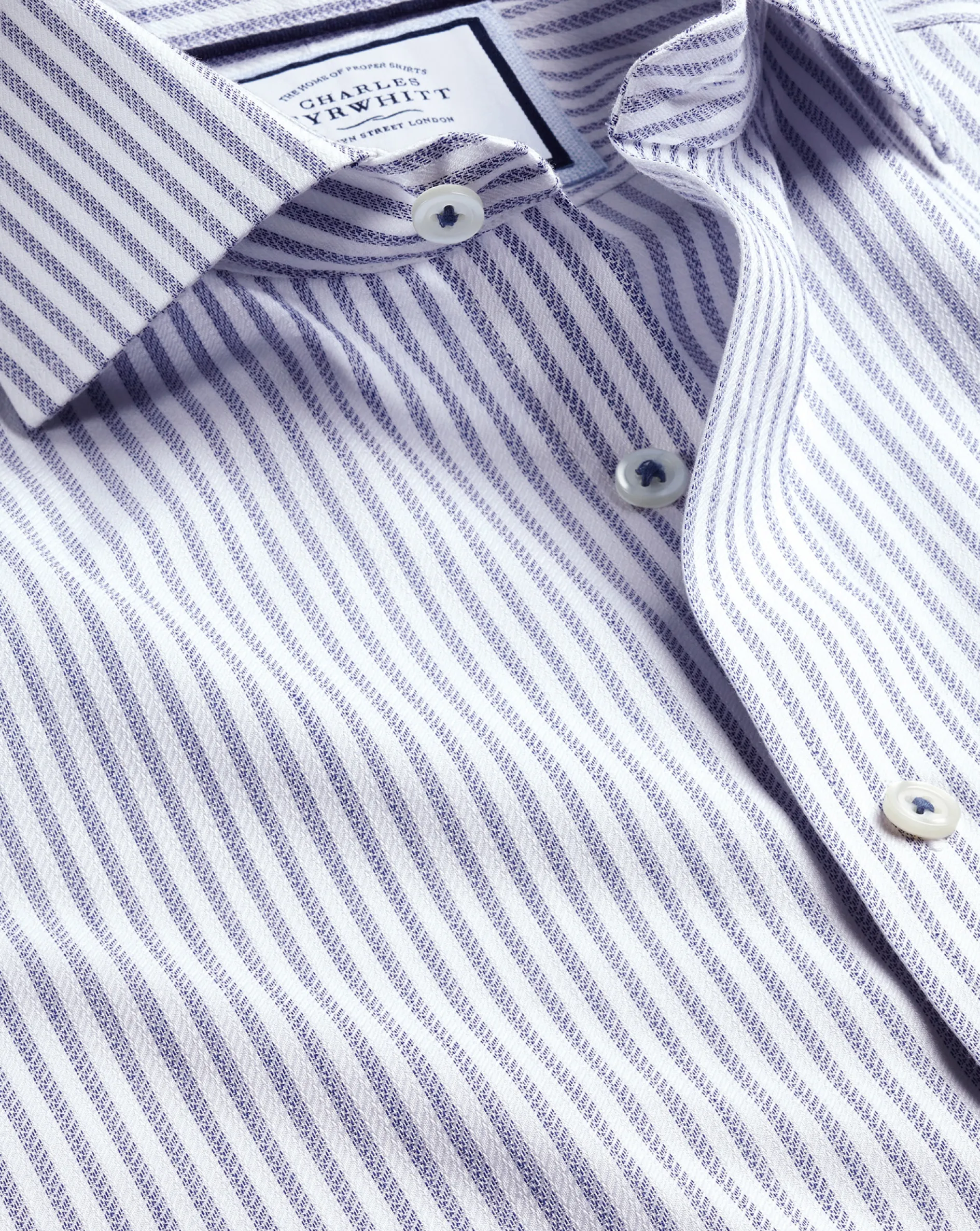 Shop Charles Tyrwhitt Spread Collar Non-Iron Henley Weave Stripe Shirt - Blue Royal