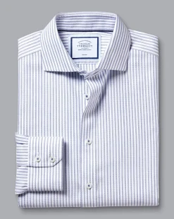 Shop Charles Tyrwhitt Spread Collar Non-Iron Henley Weave Stripe Shirt - Blue Royal
