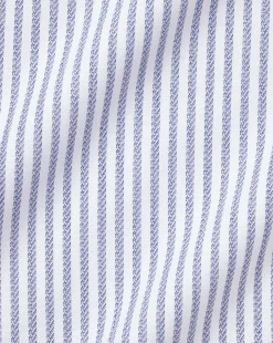 Shop Charles Tyrwhitt Spread Collar Non-Iron Henley Weave Stripe Shirt - Blue Royal