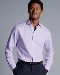 Flash Sale Charles Tyrwhitt Spread Collar Non-Iron Henley Weave Shirt - Purple Lilac