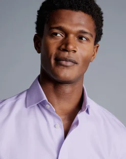 Flash Sale Charles Tyrwhitt Spread Collar Non-Iron Henley Weave Shirt - Purple Lilac