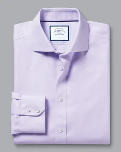Flash Sale Charles Tyrwhitt Spread Collar Non-Iron Henley Weave Shirt - Purple Lilac